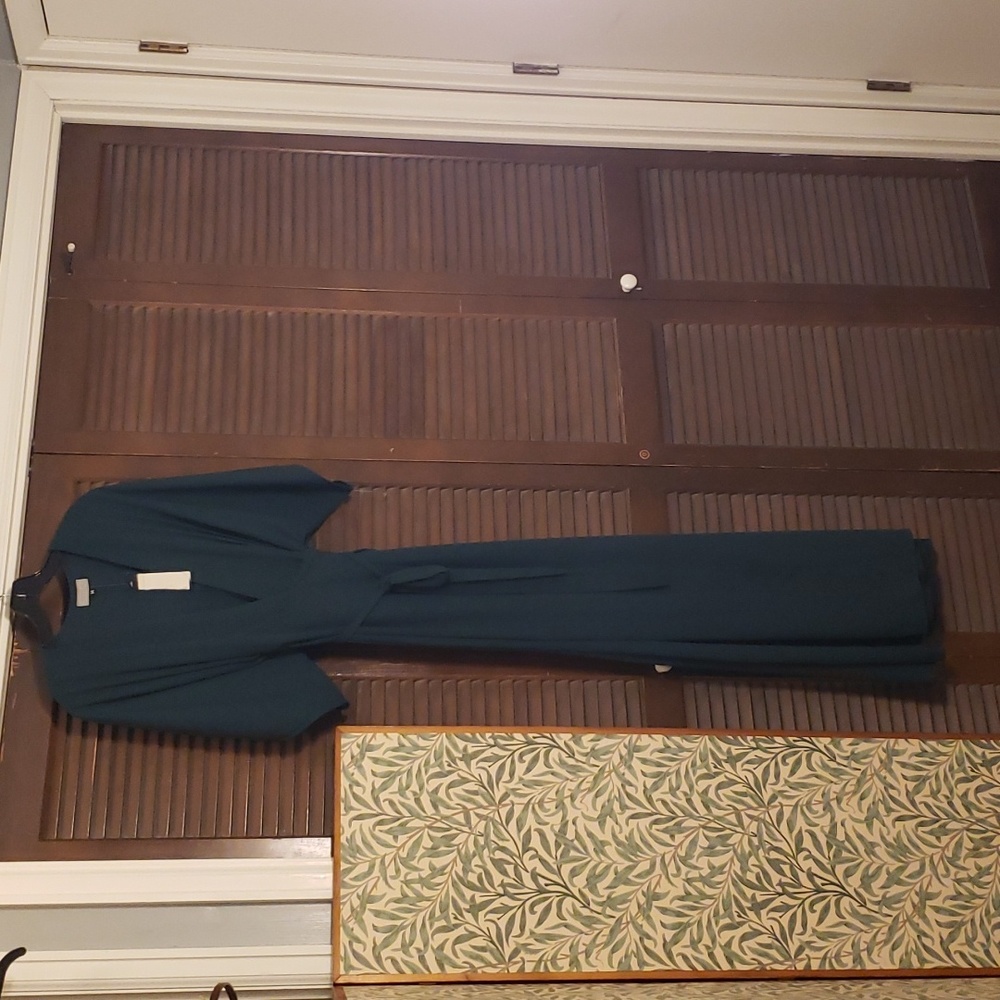 Dark green long wrap dress, v-neck, S.Y.L.K